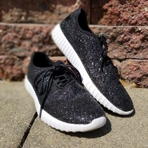 Black Glitter Tennis Shoes